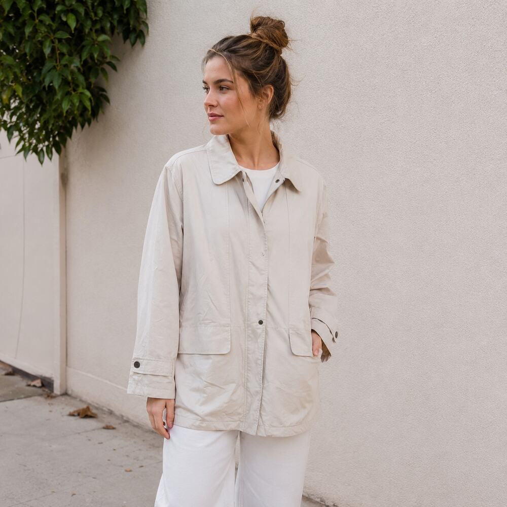 London Fog Women's Limited Beige Cotton Blend Trench Zip Coat Jacket, size L